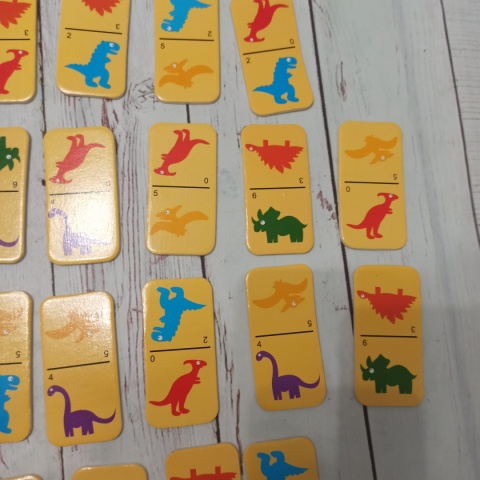 DINO dominoes - dinozaury + kolory - 28 kafelków