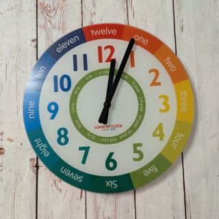 Duży Zegar LONDON CLOCK - z godzinami po angielsku 35 cm, szklany