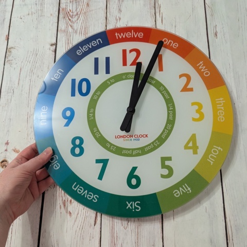 Duży Zegar LONDON CLOCK - z godzinami po angielsku 35 cm, szklany