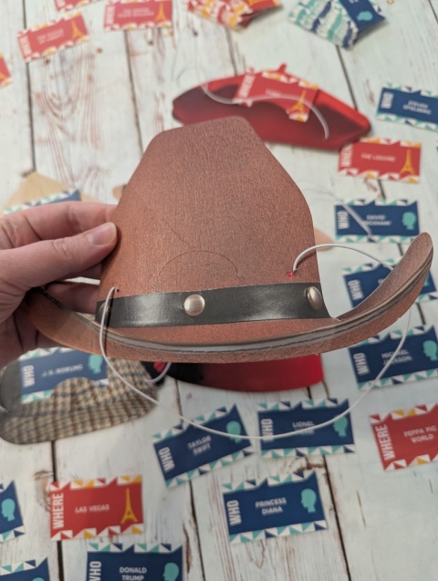 Gra Hats on! Who am I and Where am I? - sławne osoby i znane miejsca, zgadywanie z opaskami nakryciami głowy