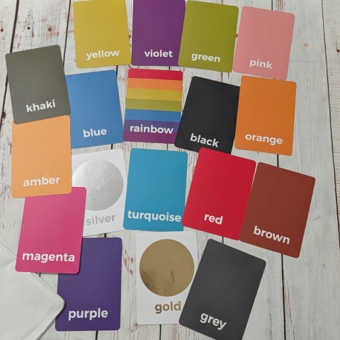 Karty COLOURS - kolory po angielsku - 18 dwustronnych kart w woreczku rozmiar A6