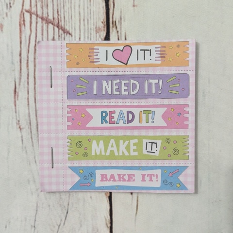 Notes Karteczki mini zakładki - 70 sztuk: I love it, I need it, Read it, Make it, Bake it