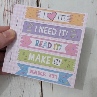 Notes Karteczki mini zakładki - 70 sztuk: I love it, I need it, Read it, Make it, Bake it