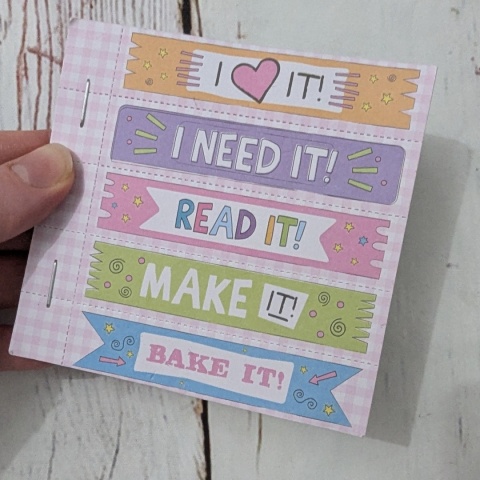 Notes Karteczki mini zakładki - 70 sztuk: I love it, I need it, Read it, Make it, Bake it