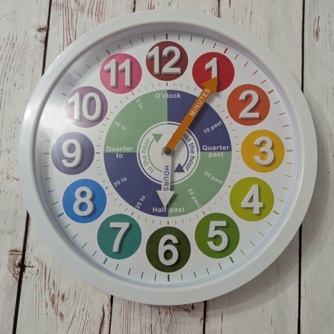 Zegar z godzinami po angielsku - plastik 31 cm