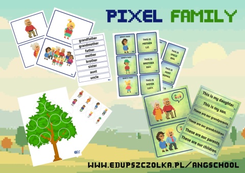 Zestaw materiałów PIXEL FAMILY - materiały PDF w stylu pikselowych gier dla dzieci