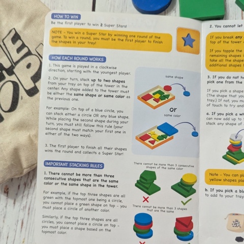 Skillmatics Game – To The Top - tworzenie wieży z drewnianych kolorowych kształtów