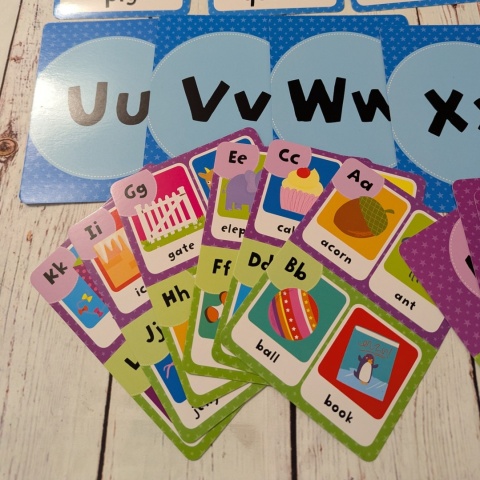 ALPHABET - 40 flashcards - karty z alfabetem, obrazkami i przykładami słów po angielsku
