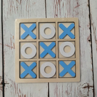 Drewniane KÓŁKO I KRZYŻYK 14x14 cm niebiesko-białe