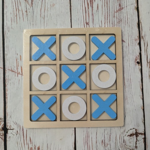 Drewniane KÓŁKO I KRZYŻYK 14x14 cm niebiesko-białe