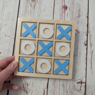 Drewniane KÓŁKO I KRZYŻYK 14x14 cm niebiesko-białe