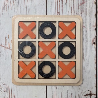 Drewniane KÓŁKO I KRZYŻYK 14x14 cm pomarańczowo-czarne