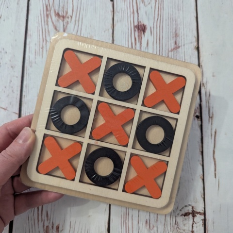 Drewniane KÓŁKO I KRZYŻYK 14x14 cm pomarańczowo-czarne