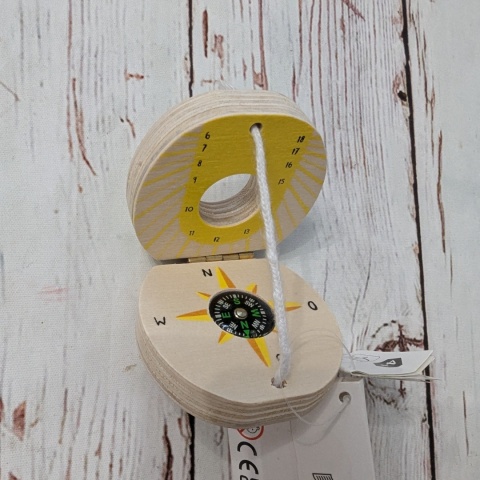 Drewniany kompas edukacyjny z zegarem słonecznym NOWY