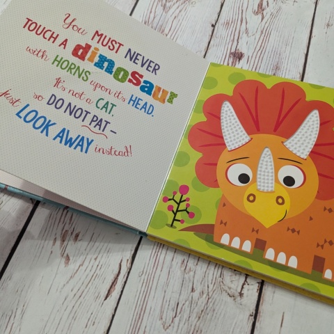 Książka Never Touch a Dinosaur - sensoryczna książka po angielsku UŻYWANA