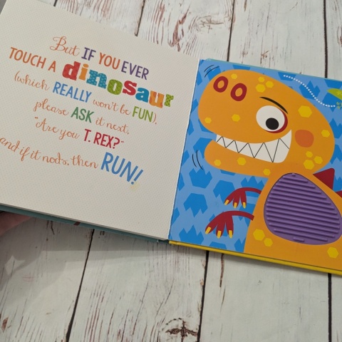 Książka Never Touch a Dinosaur - sensoryczna książka po angielsku UŻYWANA