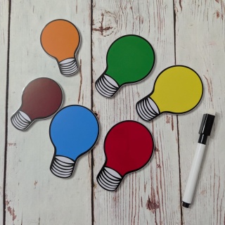 Magnetyczne kolorowe żarówki 6 sztuk - na tablicę do oznaczania kart, słówek + marker suchościeralny