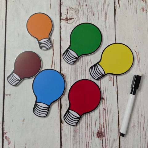 Magnetyczne kolorowe żarówki 6 sztuk - na tablicę do oznaczania kart, słówek + marker suchościeralny