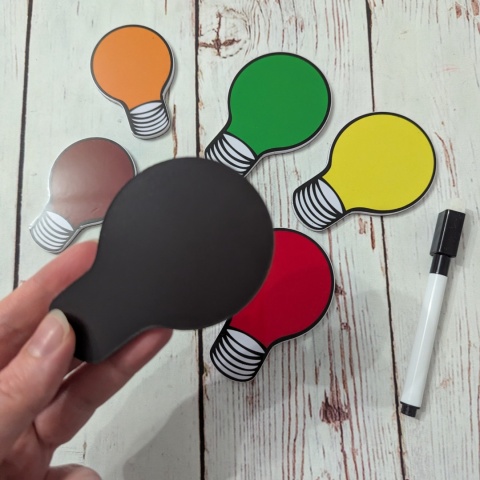 Magnetyczne kolorowe żarówki 6 sztuk - na tablicę do oznaczania kart, słówek + marker suchościeralny