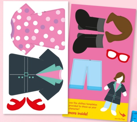 Papierowe postacie Dziewczynka - zestaw 15 sztuk + ubrania do wycięcia