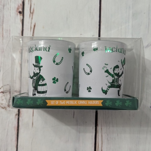Zestaw dwóch świeczników z koniczynkami Leprechaun - St. Patrick's Day