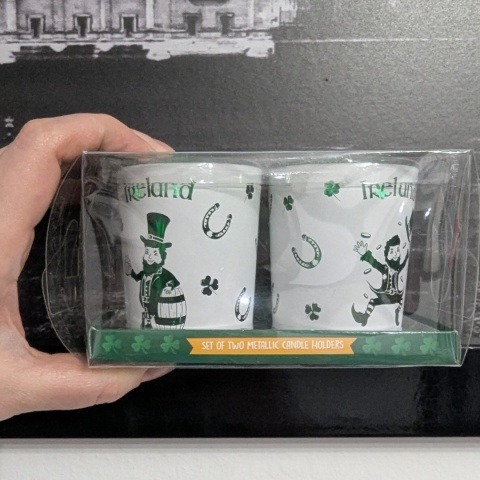 Zestaw dwóch świeczników z koniczynkami Leprechaun - St. Patrick's Day