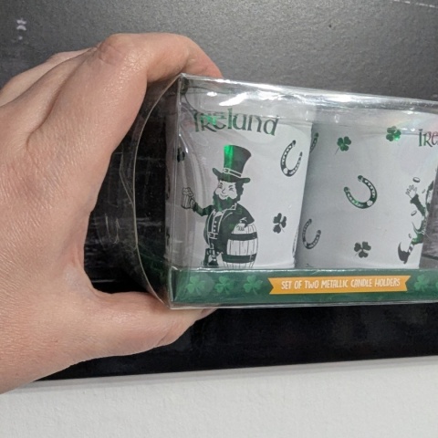 Zestaw dwóch świeczników z koniczynkami Leprechaun - St. Patrick's Day