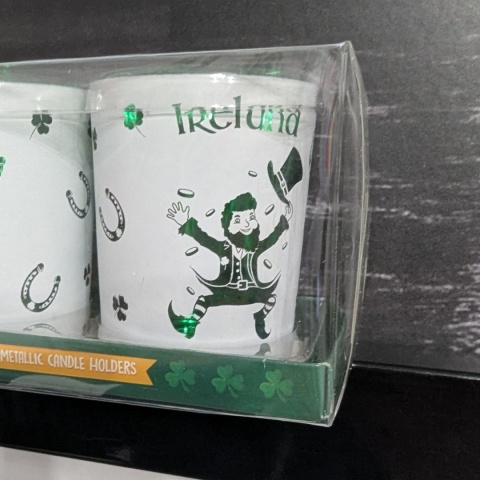 Zestaw dwóch świeczników z koniczynkami Leprechaun - St. Patrick's Day