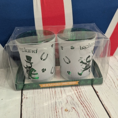 Zestaw dwóch świeczników z koniczynkami Leprechaun - St. Patrick's Day