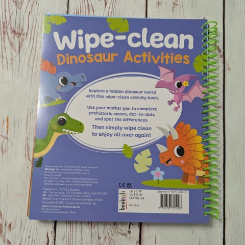 Książka Wipe-Clean Dinosaur Activities - z suchościeralnym markerem W ŚRODKU NOWA